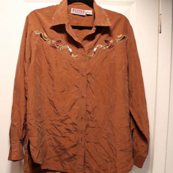 Vintage Brown Silk Embroidered Western Shirt - Picture 3 of 6